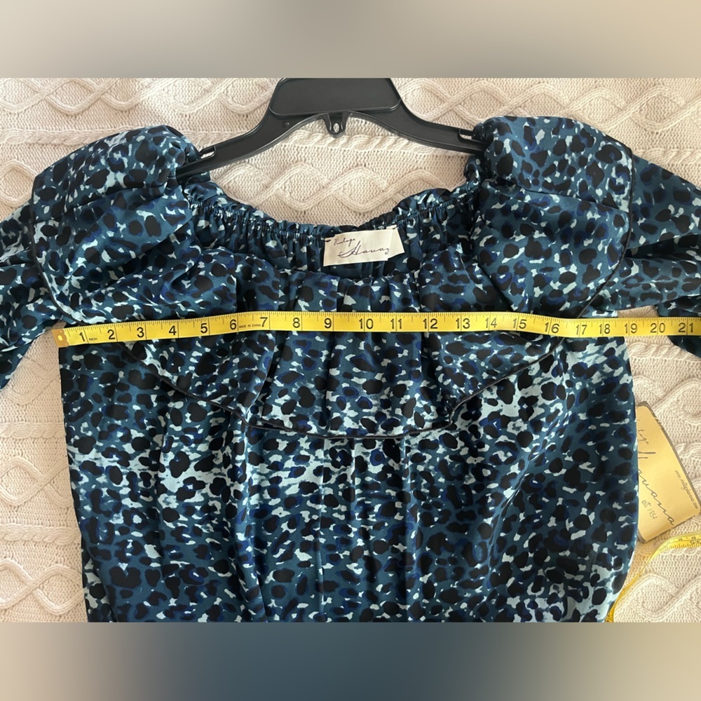 Vintage Havana Blue Patterned Women's Long Sleeve Flowy Blouse Size Medium - Picture 14 of 16